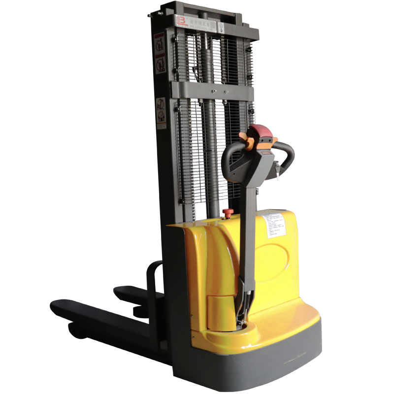 半电动堆高叉车2吨行走式电瓶叉车 半自动车仓库装卸搬运铲车