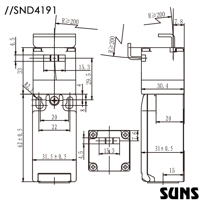 SUNS美国三实 塑料壳体安全门开关SND4191-SL-C安全钥匙开关 