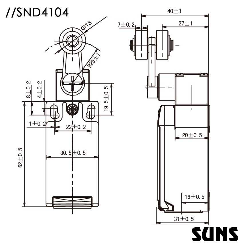 SUNS美国三实塑料壳体行程开关SND4104-SP-C安全限位开关