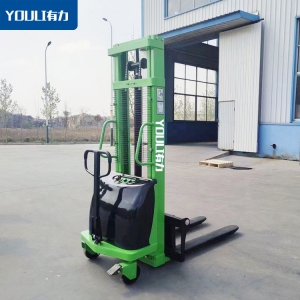 半电动堆高车1.5吨步行式堆高车站立式叉车电瓶升高装卸地牛有力电动叉车厂家