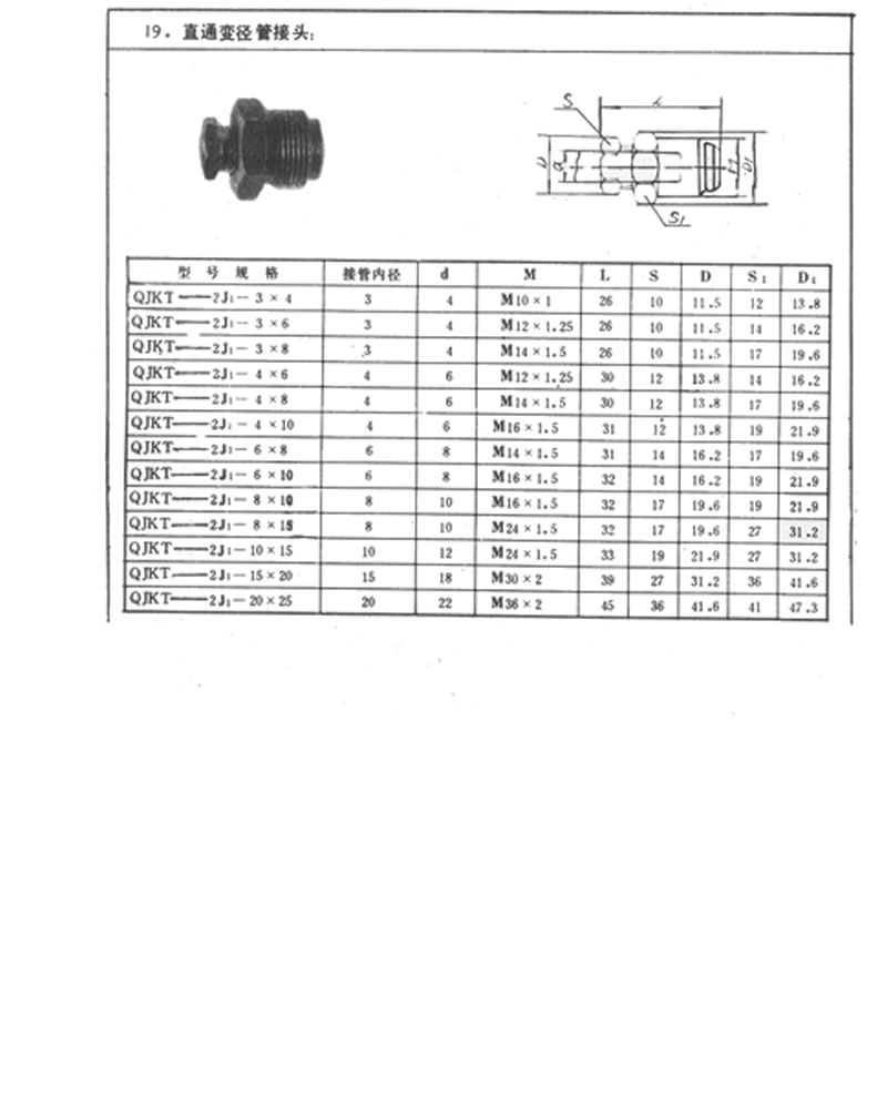 直通变径管接头 QJKT-2J1-(3X4)(20X25)_中国叉车网(www.chinaforklift.com)