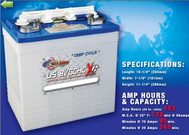 美国原装US深循环铅酸蓄电池 US8VGCXC(8V183AH)