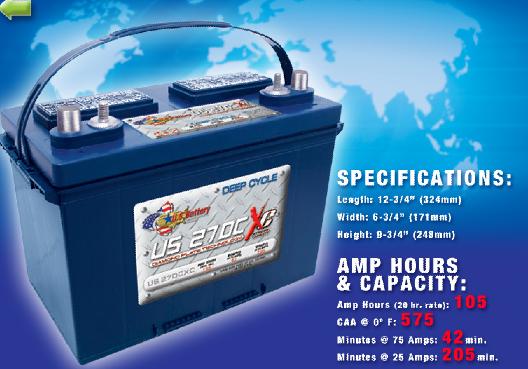 美国原装US深循环铅酸蓄电池 27DCXC(12V105AH)