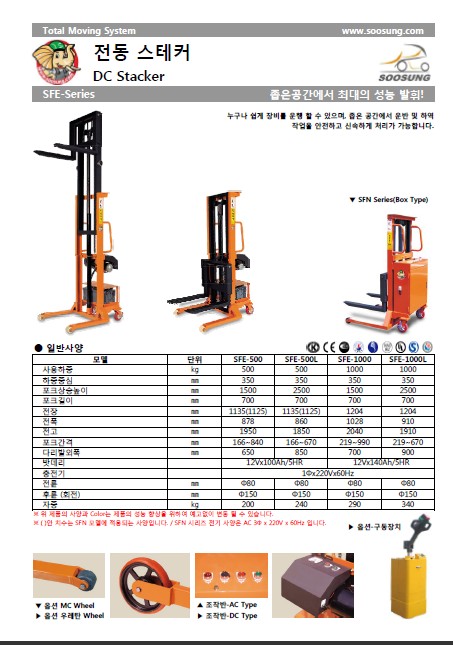 SOOSUNG（通称帅成﹑水星﹑首星）,半电动堆高车 SFE-500L/1000L