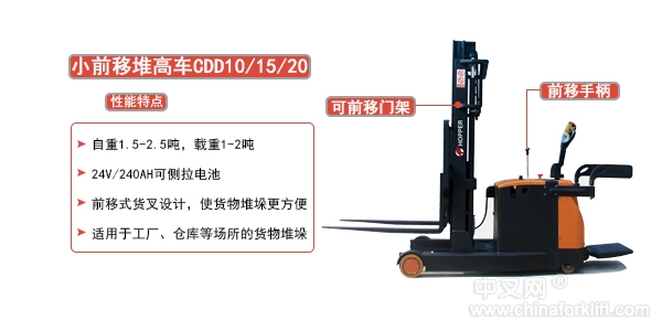 供应合派小前移堆高车CDD10采用前叉式货叉设计，使货物堆垛更方便 CDD10