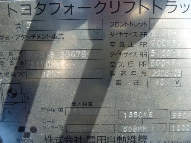 F.Uchiyama提供日本原装丰田电动平衡重叉车 7FB15-33679